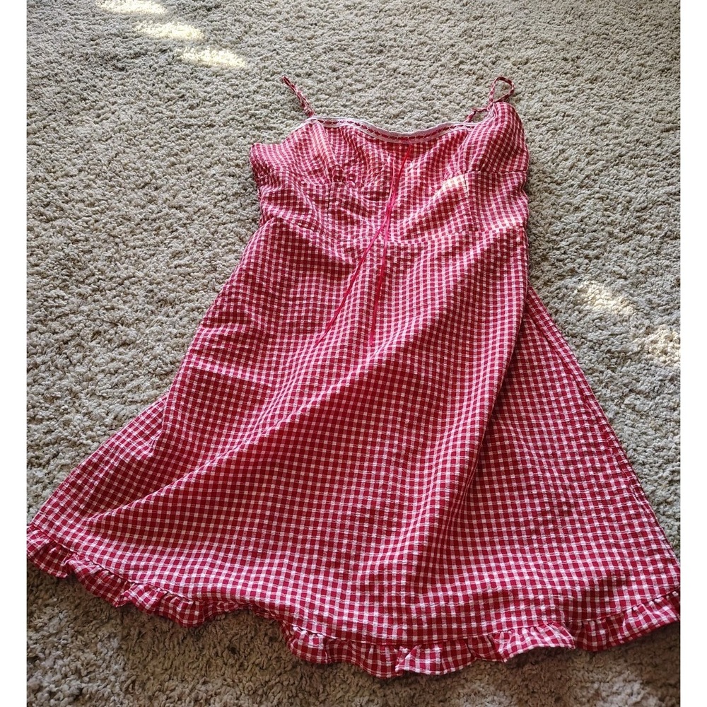 Vintage Y2K Sienna Sky XL Red Gingham Seersucker Sundress Cottagecore Picnic